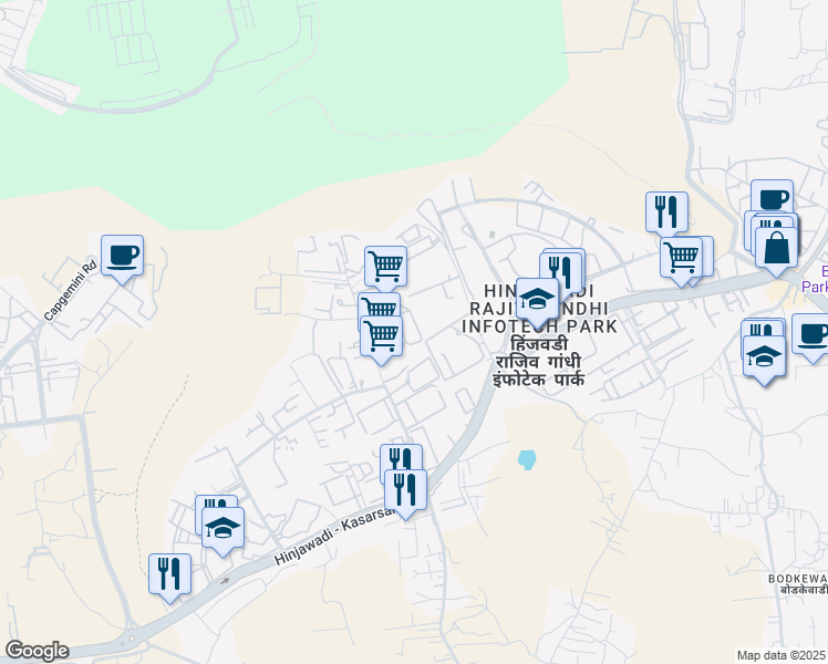 map of restaurants, bars, coffee shops, grocery stores, and more near 23 Hinjawadi Phase 2 Road in Pimpri-Chinchwad