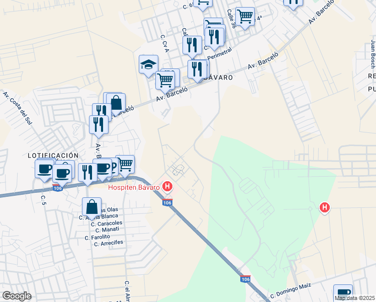 map of restaurants, bars, coffee shops, grocery stores, and more near Serena Village in Punta Cana