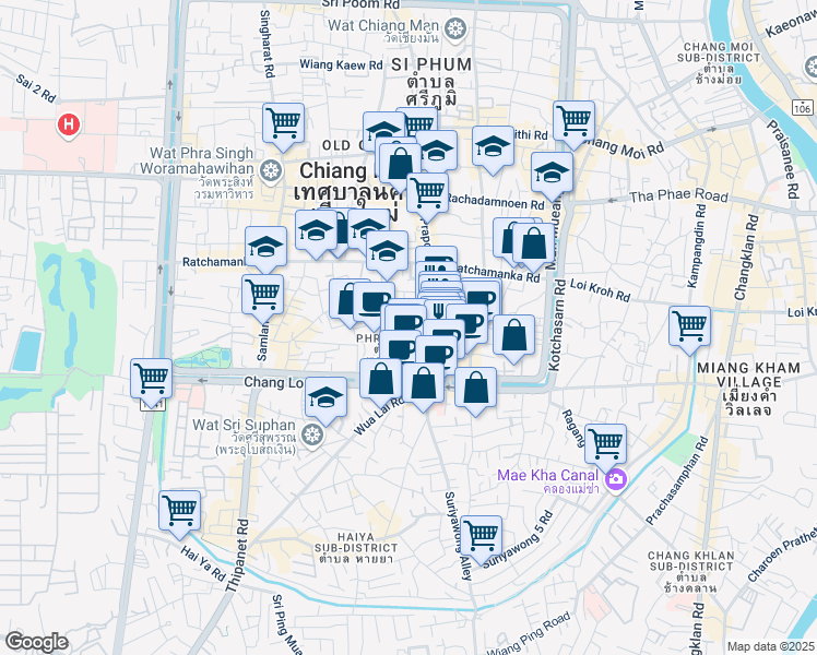 map of restaurants, bars, coffee shops, grocery stores, and more near Phra Pok Klao Road Soi 4 in Amphoe Mueang Chiang Mai