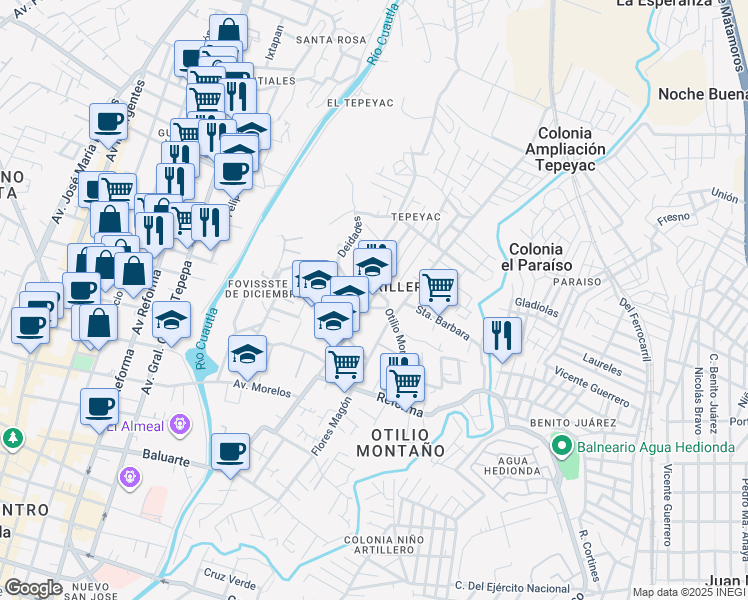 map of restaurants, bars, coffee shops, grocery stores, and more near 16 Calle 2 Norte in Cuautla
