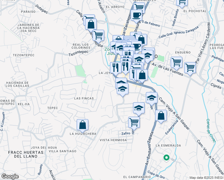 map of restaurants, bars, coffee shops, grocery stores, and more near 3 La Joya in Jiutepec