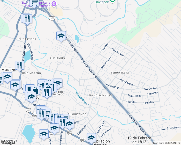 map of restaurants, bars, coffee shops, grocery stores, and more near Cocoyito in Cocoyoc