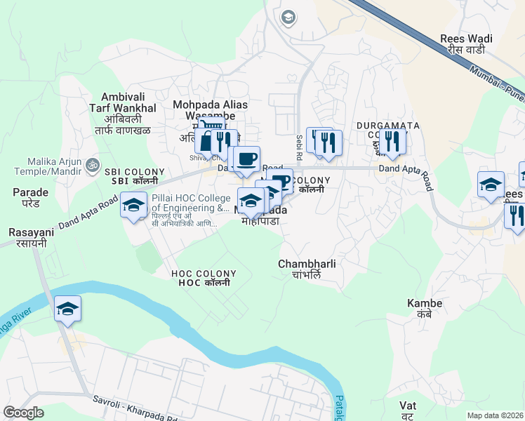 map of restaurants, bars, coffee shops, grocery stores, and more near Janta Vidayalaya Mohopada in Rasayani