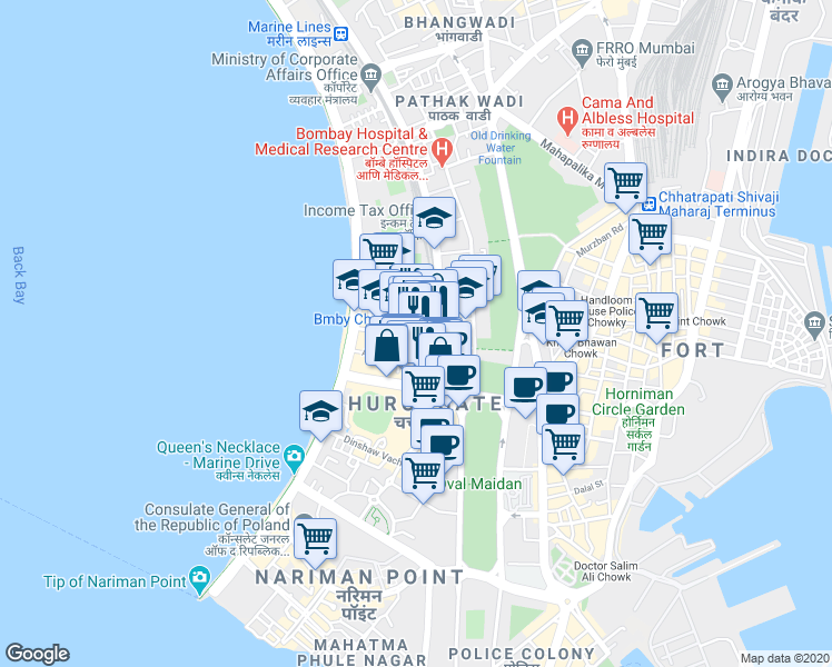 map of restaurants, bars, coffee shops, grocery stores, and more near in Mumbai