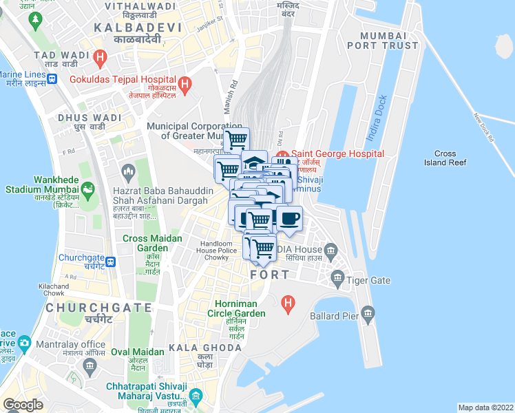 map of restaurants, bars, coffee shops, grocery stores, and more near in Mumbai
