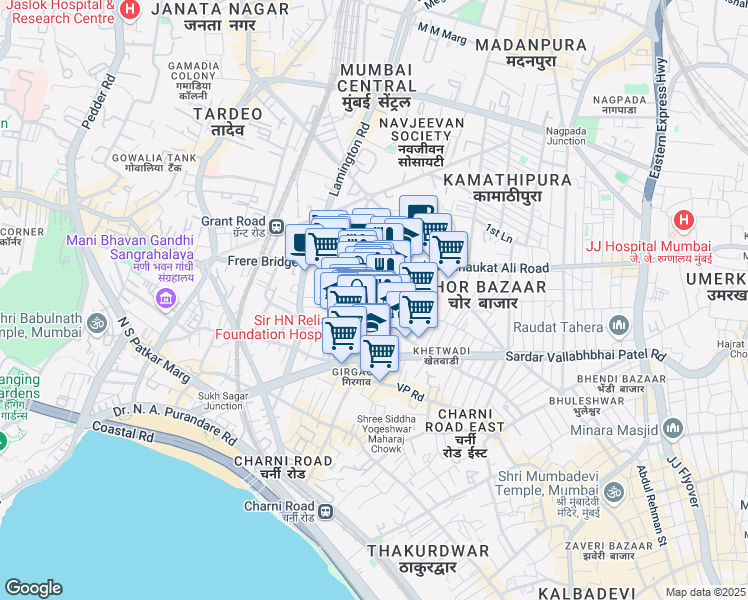 map of restaurants, bars, coffee shops, grocery stores, and more near Khemraj Srikrishna Das Marg in Mumbai