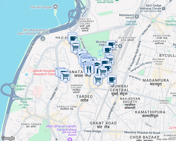 map of restaurants, bars, coffee shops, grocery stores, and more near in Mumbai