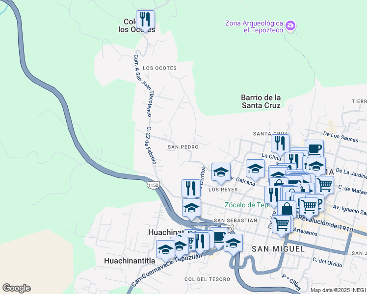 map of restaurants, bars, coffee shops, grocery stores, and more near in Tepoztlán