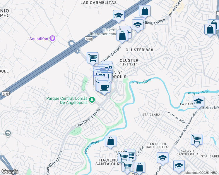 map of restaurants, bars, coffee shops, grocery stores, and more near 2 Paseo Opera in San Andrés Cholula
