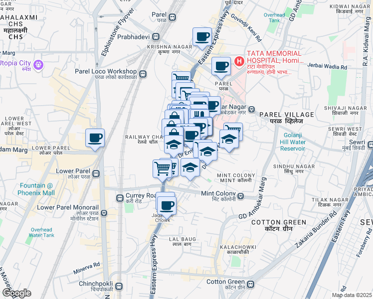 map of restaurants, bars, coffee shops, grocery stores, and more near 287 Doctor Baba Saheb Ambedkar Road in Mumbai