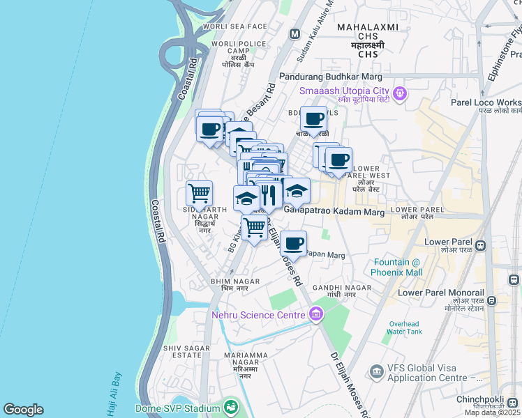 map of restaurants, bars, coffee shops, grocery stores, and more near in Mumbai