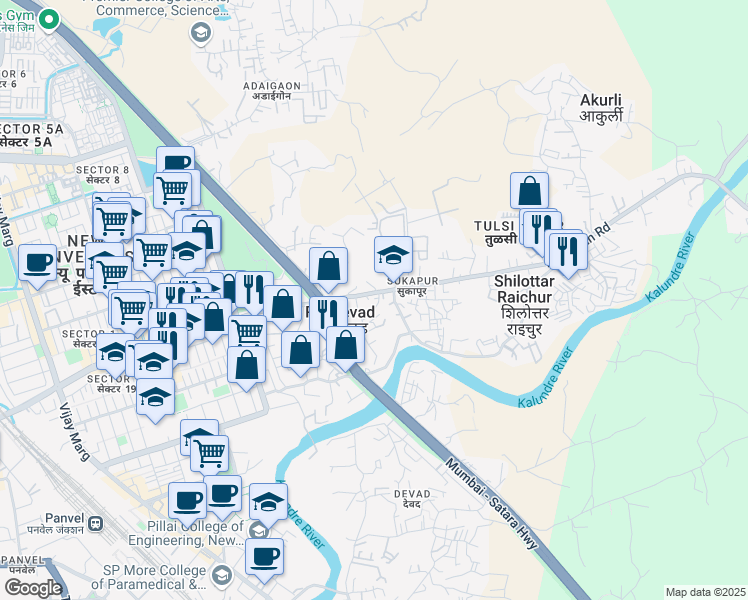 map of restaurants, bars, coffee shops, grocery stores, and more near 4 Panvel Matheran Road in Navi Mumbai