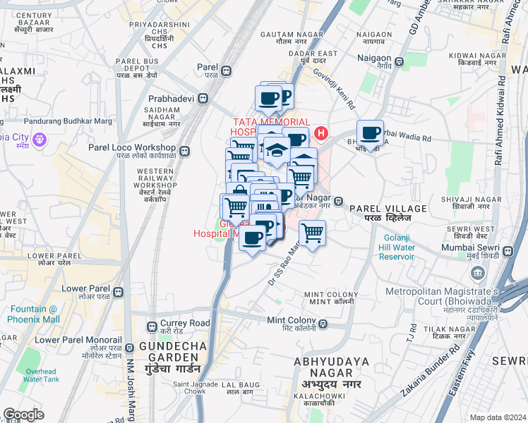 map of restaurants, bars, coffee shops, grocery stores, and more near in Mumbai