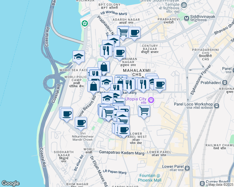 map of restaurants, bars, coffee shops, grocery stores, and more near in Mumbai