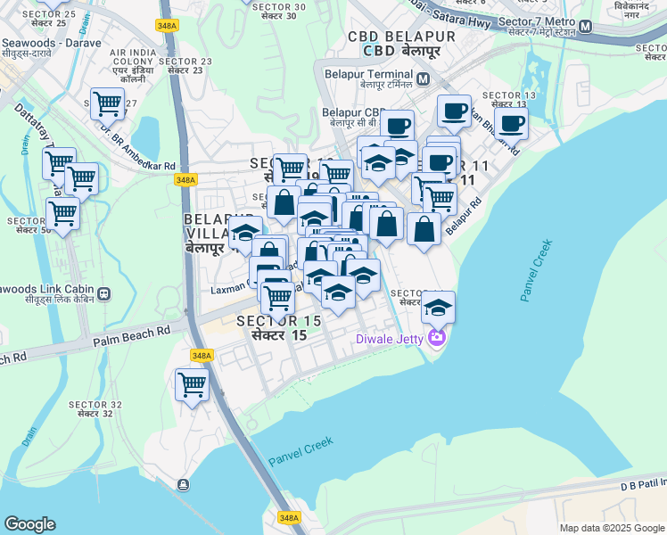 map of restaurants, bars, coffee shops, grocery stores, and more near Laxman Gana Mukadam Marg in Navi Mumbai