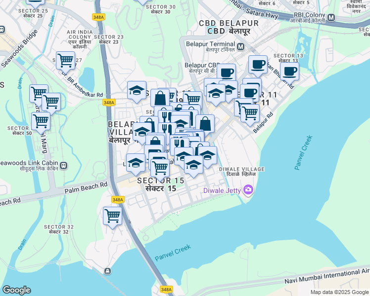 map of restaurants, bars, coffee shops, grocery stores, and more near Laxman Gana Mukadam Marg in Navi Mumbai