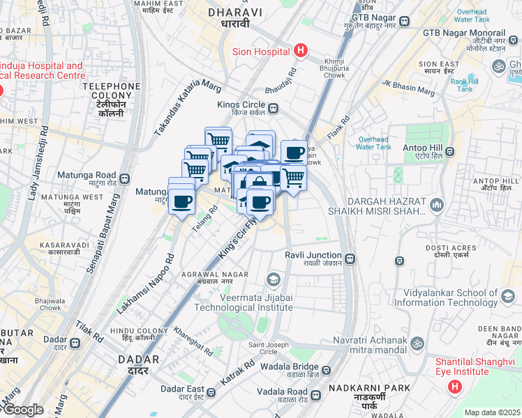 map of restaurants, bars, coffee shops, grocery stores, and more near in Mumbai