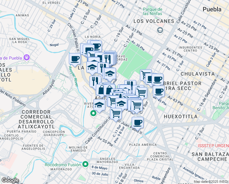 map of restaurants, bars, coffee shops, grocery stores, and more near 4716 Tajín in Heroica Puebla de Zaragoza