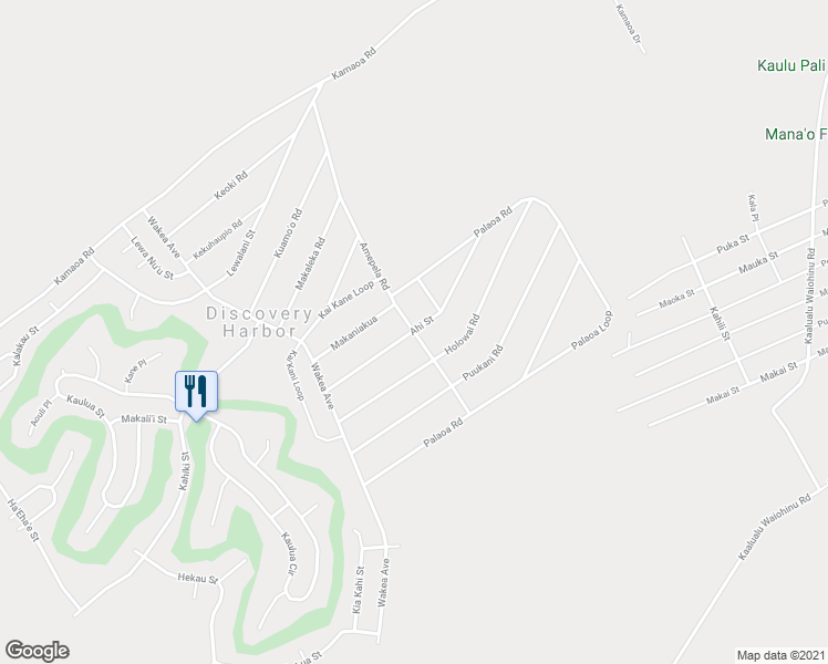 map of restaurants, bars, coffee shops, grocery stores, and more near Ahi Street in Discovery Harbor