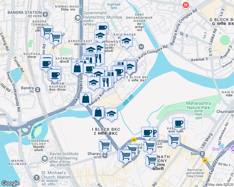 map of restaurants, bars, coffee shops, grocery stores, and more near 27 Bandra Kurla Complex Road in Mumbai