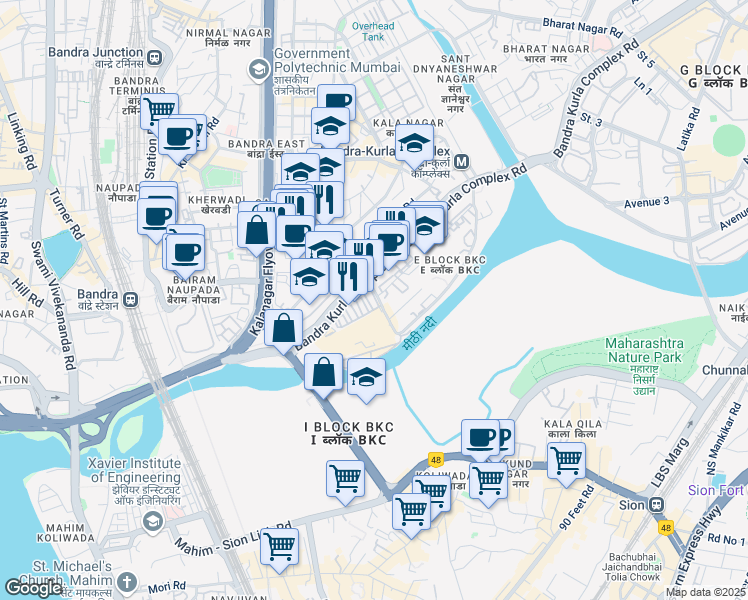 map of restaurants, bars, coffee shops, grocery stores, and more near in Mumbai