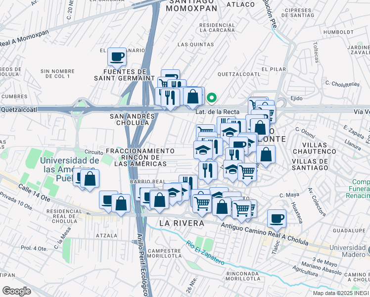 map of restaurants, bars, coffee shops, grocery stores, and more near 2237 Prolongación 18 Oriente in Heroica Puebla de Zaragoza