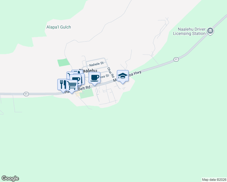 map of restaurants, bars, coffee shops, grocery stores, and more near 95-1145 Maia Street in Naalehu