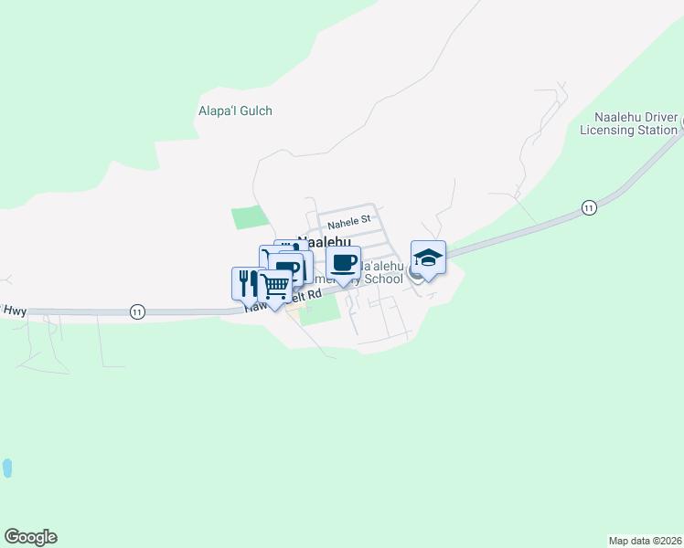 map of restaurants, bars, coffee shops, grocery stores, and more near 95-5579 Opukea Street in Naalehu