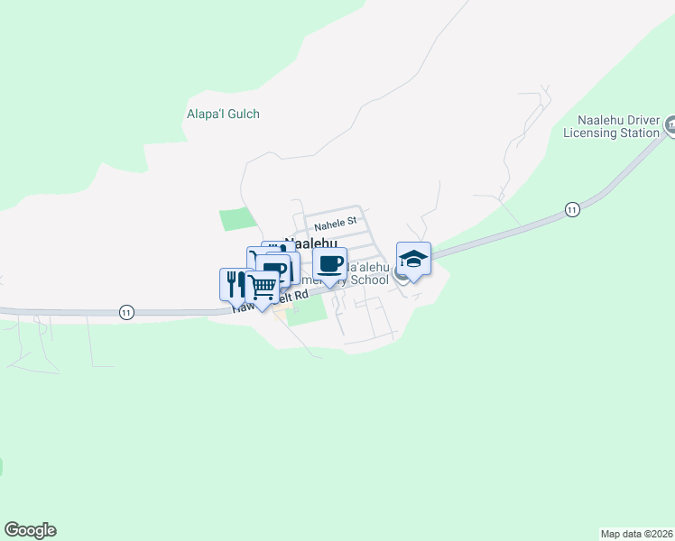 map of restaurants, bars, coffee shops, grocery stores, and more near 95-5579 Opukea Street in Naalehu