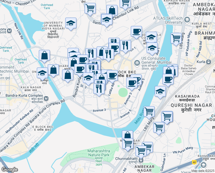map of restaurants, bars, coffee shops, grocery stores, and more near 27 Bandra Kurla Complex Road in Mumbai