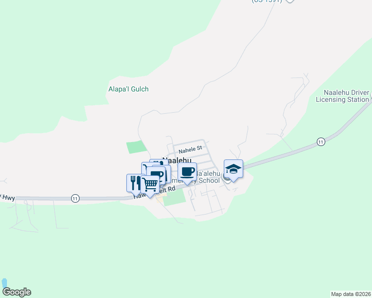 map of restaurants, bars, coffee shops, grocery stores, and more near 95-5570 Lokelani Street in Naalehu