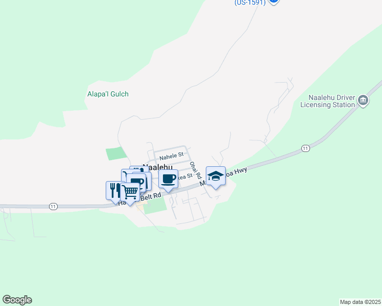 map of restaurants, bars, coffee shops, grocery stores, and more near 95-1204 Ohai Road in Naalehu