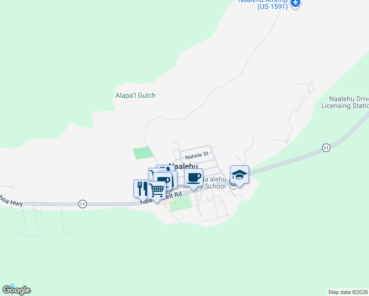 map of restaurants, bars, coffee shops, grocery stores, and more near 95-1238 Ohai Road in Naalehu