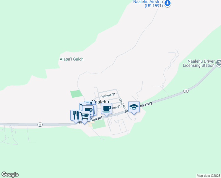 map of restaurants, bars, coffee shops, grocery stores, and more near 95-1220 Ohai Road in Naalehu