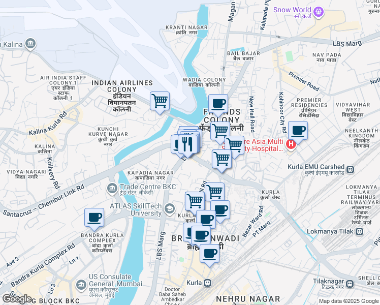 map of restaurants, bars, coffee shops, grocery stores, and more near in Mumbai