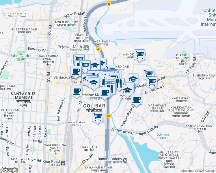 map of restaurants, bars, coffee shops, grocery stores, and more near in Mumbai