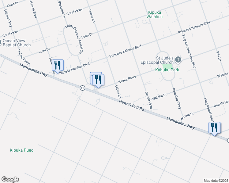 map of restaurants, bars, coffee shops, grocery stores, and more near 92-8647 Lehua Lane in Captain Cook
