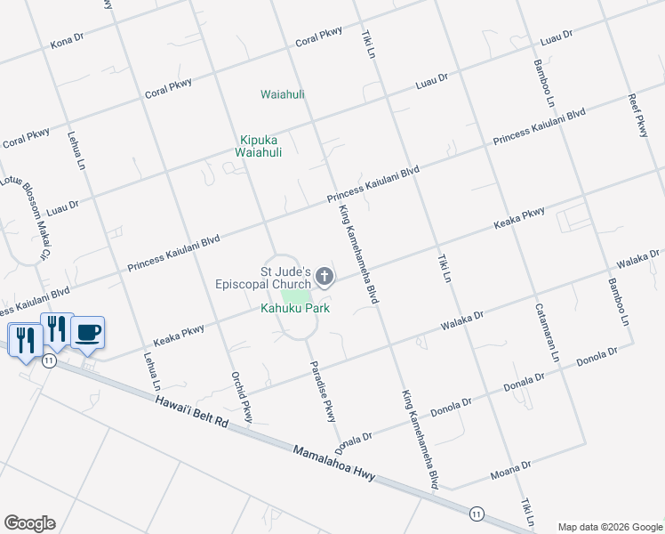 map of restaurants, bars, coffee shops, grocery stores, and more near 92-8618 Paradise Parkway in Ocean View