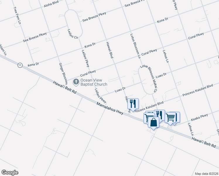 map of restaurants, bars, coffee shops, grocery stores, and more near 92-1429 Luau Drive in Captain Cook