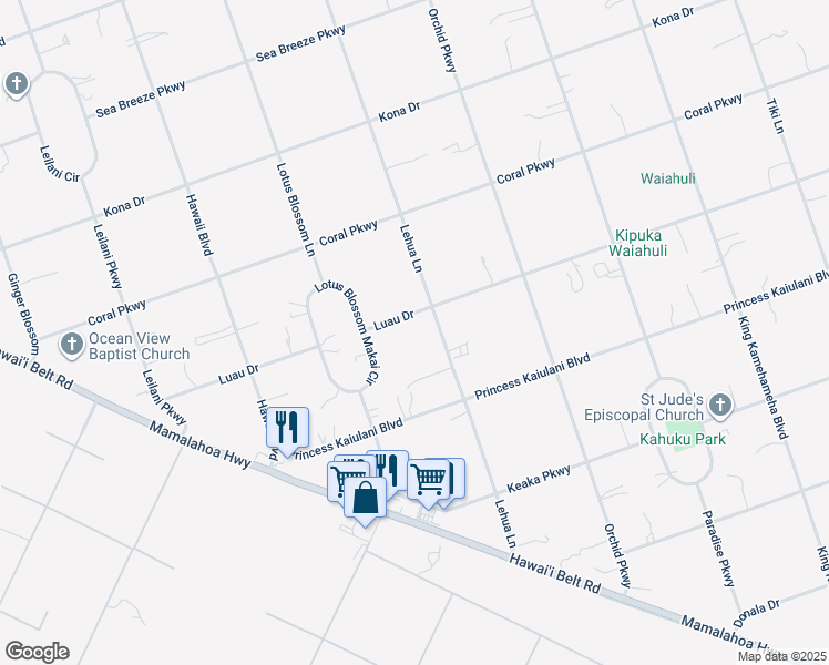 map of restaurants, bars, coffee shops, grocery stores, and more near 92-1535 Luau Drive in Ocean View
