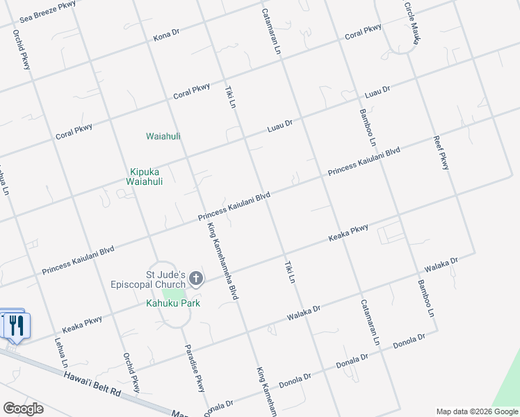 map of restaurants, bars, coffee shops, grocery stores, and more near 92-1700 Princess Kaiulani Boulevard in Ocean View
