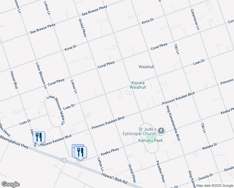map of restaurants, bars, coffee shops, grocery stores, and more near 92-1620 Luau Drive in Ocean View