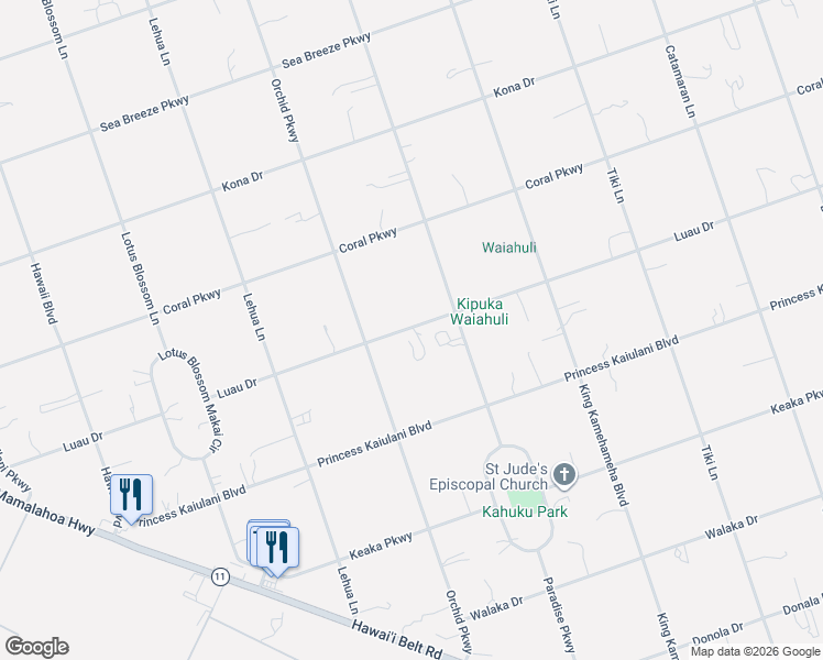 map of restaurants, bars, coffee shops, grocery stores, and more near 92-1620 Luau Drive in Ocean View