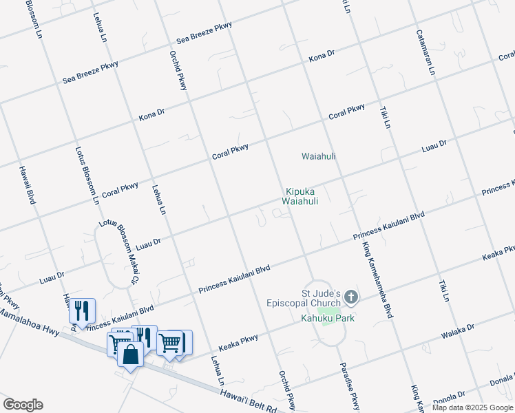 map of restaurants, bars, coffee shops, grocery stores, and more near 92-1620 Luau Drive in Ocean View