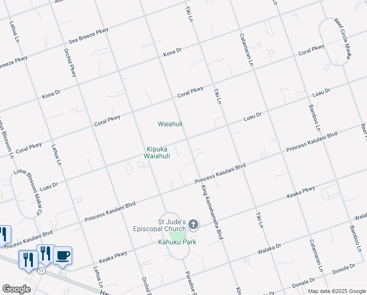 map of restaurants, bars, coffee shops, grocery stores, and more near 92-8643 King Kamehameha Boulevard in Ocean View