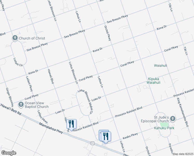 map of restaurants, bars, coffee shops, grocery stores, and more near 92-8793 Lehua Lane in Ocean View