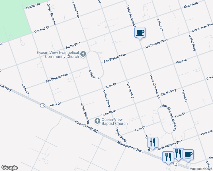 map of restaurants, bars, coffee shops, grocery stores, and more near 92-8912 Leilani Parkway in Captain Cook