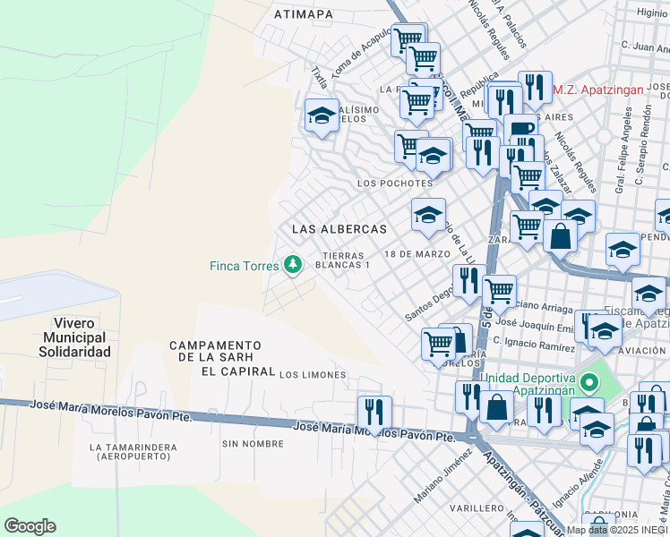 map of restaurants, bars, coffee shops, grocery stores, and more near in Apatzingán de La Constitución