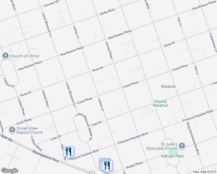 map of restaurants, bars, coffee shops, grocery stores, and more near 92-1623 Coral Parkway in Ocean View