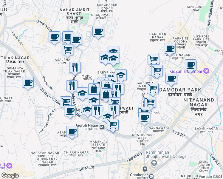 map of restaurants, bars, coffee shops, grocery stores, and more near in Mumbai